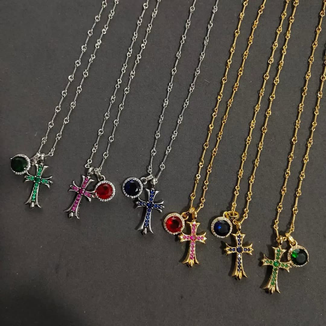 Chrome Hearts Chronic Hearts Gold Plated Cross Pendant with Ruby and Diamond Accents